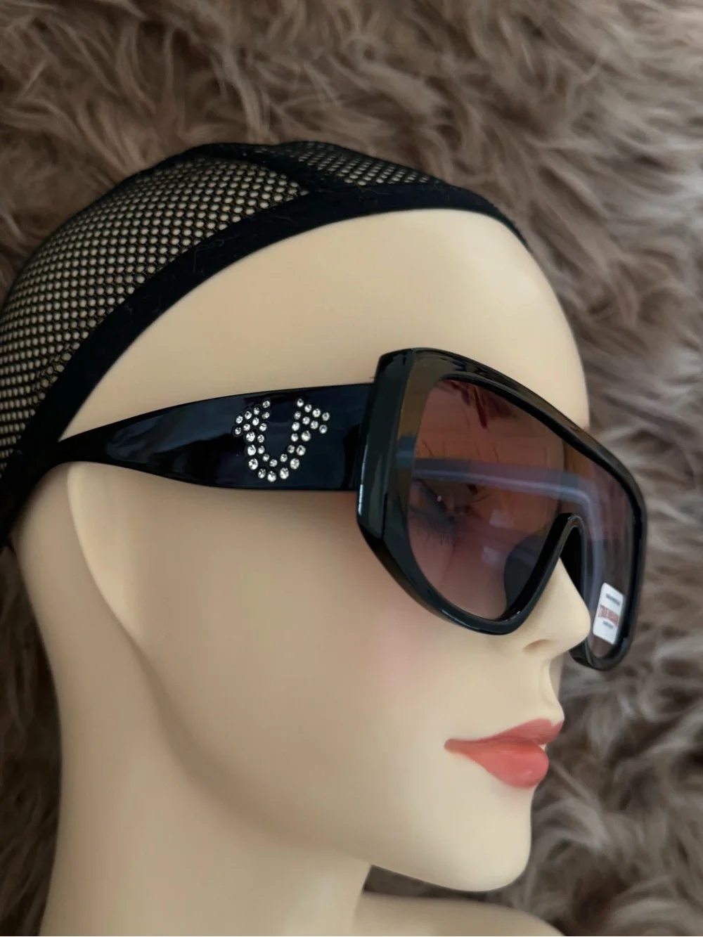 True Religion futuristic sunglasses rhinestone monogram